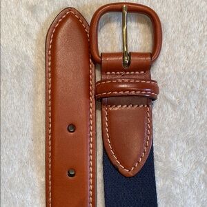Lands End men’s navy leather surcingle Classic belt Sz 32